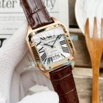 Copy Cartier Santos-Dumont Rose Gold White Roman Dial Brown Leather Watch 39MM